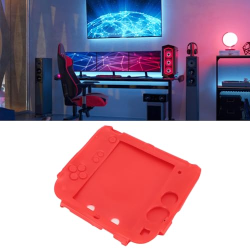 Image of Handheld Game Console Silicone Cover for 2DS Soft Protective Case Scratch with Top Bottom Screen Protector (Red)