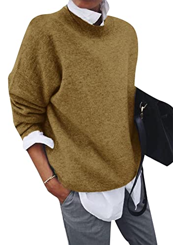 GORIFE Women's Winter Loose Sweaters Lapel Collar 2 in 1 Style Blouse Solid Long Sleeve Pullovers