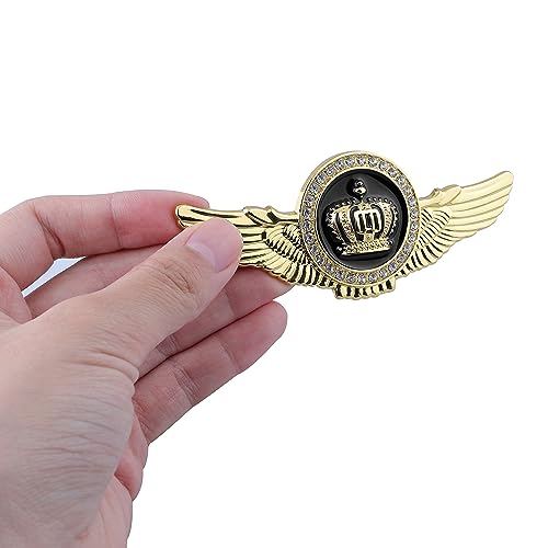 Image of 2pcs Wing Circular Crown Emblems,Crystal Diamond Crown Car Stickers Decals Decoration for All Car (Gold Black)