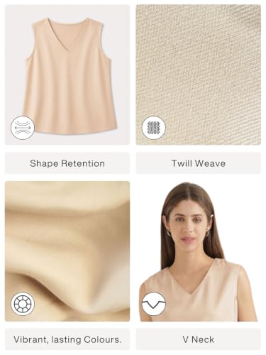 Image of SAADAA V-Neck Tops for Women| Viscose Fabric | Sleeveless Design | Relaxed Fit for Everyday Comfort | Office & Casual Wear