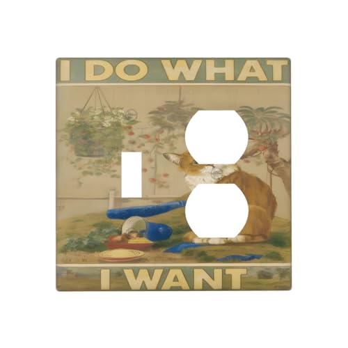 Decorative Outlet Covers Rustic Funny Cat Gardan Plant 2 Gang Wall Plate Cover Single Toggle Duplex Combo Two Switch Light Switch Cover Plate Jumbo Dual Gfci Faceplate