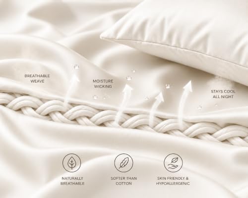 Image of Noare Bamboo Bedsheet Set King Size - Cooling & Breathable Fitted Bedsheet with 2 Pillow Covers for Double Bed | Ultra Soft and Buttery | Soft Ivory