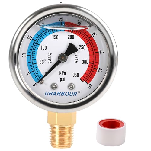 Manomètre d'eau avec cadran de 5,1 cm rempli de glycérine et montage inférieur NPT