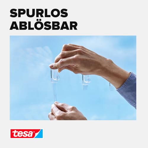 tesa Powerstrips transparent Deko - doppelseitige Klebestreifen für leichte Dekorationen, bis zu 1kg Haltekraft - selbstklebend 1kg 8 Powerstrips