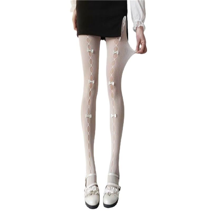 LKTEE White Bow Tights for Women Cute Patterned Pantyhose