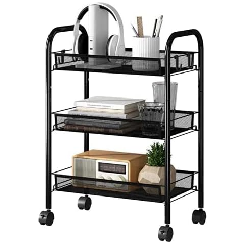 GOLDFAN Mehrzweck Rollwagen 3 Etagen Organizer Rollregal Metall Cover