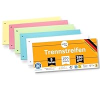 perfect line - 100 Trennstreifen für Ordner A4, Trennblätter aus Recycling-Karton, Made in Germany, 5 Farben, gelocht, Blauer Engel zertifiziert