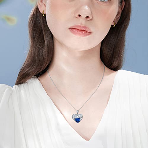 Angel Wing Necklace 925 Sterling Silver Heart Crystal Wing Locket Necklace That Holds Pictures Photo Locket Necklace Memorial Jewelry Gift For Women Girls Mother Daughter #TOP5