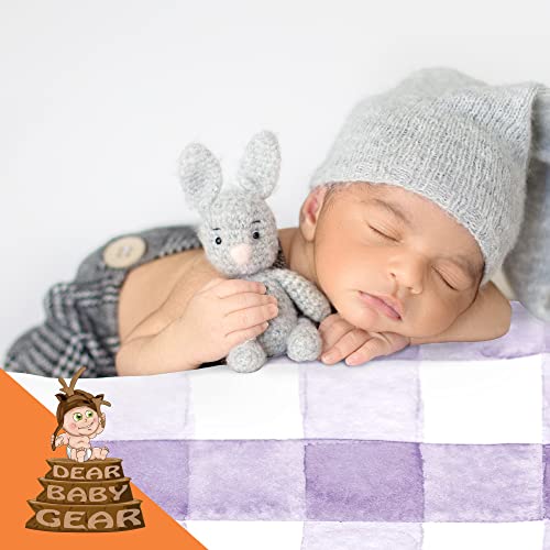 Image of Dear Baby Gear Deluxe Baby Crib Sheet - Cotton Polyester Infant Sheets - Soft Machine-Washable Crib Mattress Cover - Newborn Nursery Bedsheet - Watercolor Purple Lavender Plaid Print, 52 inchx28 inchx10 inch