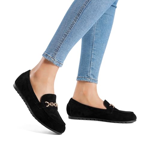 DREAM PAIRS Loafers for Women Casual Comfortable Slip On Flat Lightweight Leisure Work Shoe Comfort Walking Shoes,Size 10,Black-Suede,DWUMSP2501
