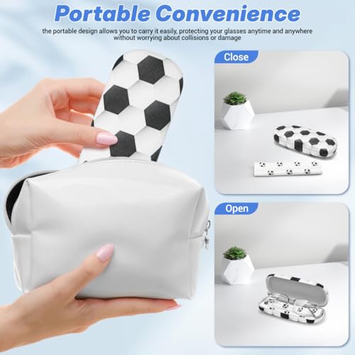 Image of FRCOLOR Kids Glasses Case Hard Shell Eyeglass Case with Velvet Cleaning Cloth Soccer Ball Themed Sports Storage Box Sunglasses Holder for Boys Girls Students Teenagers Travel