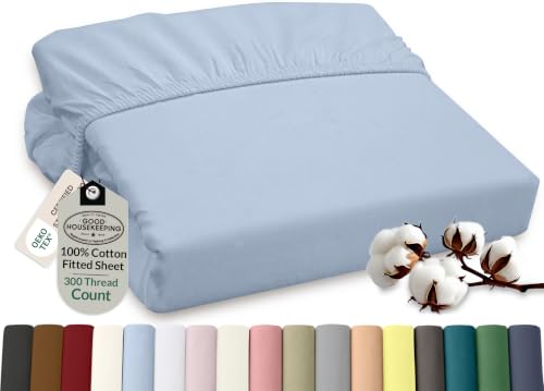 Image of ROYALE LINENS 300 Thread Count 100% Long Staple Combed Cotton Fitted Sheet California King - Super Soft Deep Pocket Bottom Sheet - Fitted Sheets Only - Elastic Sheets (Cal King, Lake Blue)