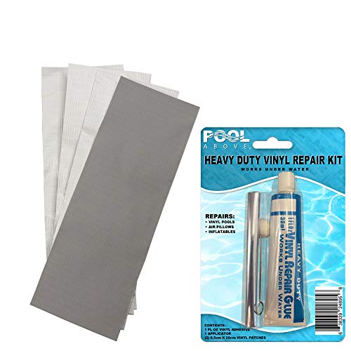 Pool Above Vinyl Repair Kit with Clear Sealant, Ideal for Frame Pools and Other Vinyl Products, includes Gray and Multi Patches and Strong Vinyl Glue