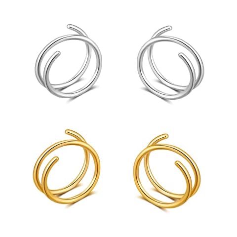 Double Hoop Earrings for Single Piercing，Fake Piercing Silver Double Earring, Handmade Cartilage Piercing, Twist Double Hoop Huggie Earrings, Wrap Earrings Spiral Earrings for Women Cover