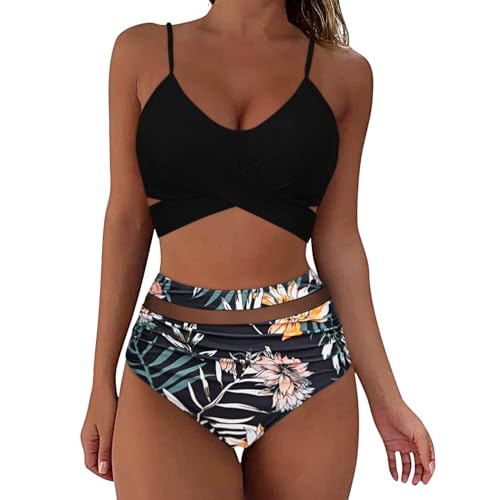 Roupa de banho feminina com cintura alta, controle de barriga, roupa de banho franzida, roupa de ban