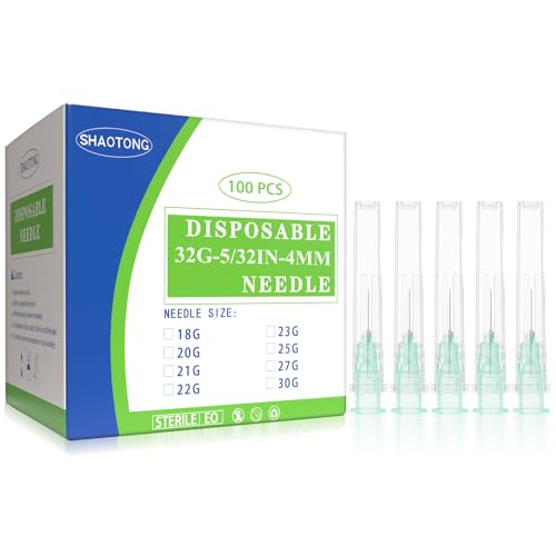 Image of 32 Gauge 5 /32 inch 4mm Needles Luer Lock Disposable Lab Supplies, Pack of 100 | SHAOTONG 20G 1 inch 25mm Needle with Cap for Liquids Measuring or Refilling, Sterile, Individually Wrapped