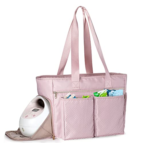 Image of Fasrom Breast Pump Bag Compatible with Spectra S1, S2, Portable Pumping Travel Tote Bag with Laptop Sleeve for Working Moms (Empty Bag Only), Pink