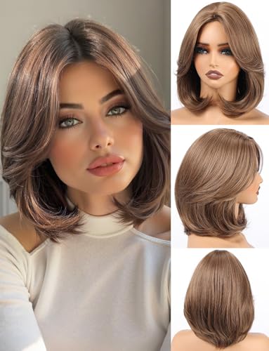 Luwila 12 Inch Curtain Bangs Layered Bob Fashion Wigs for