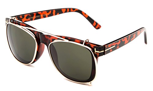 Newbee Fashion - "Double" Classic Squared Clear Lens Glasses with Two Clip Ons Flash Interchangable Lenses3