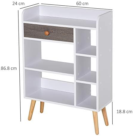 HOMCOM Sideboard Storage Bookcase Freestanding Drawer and 6 Shelves, Home Office Furniture White
