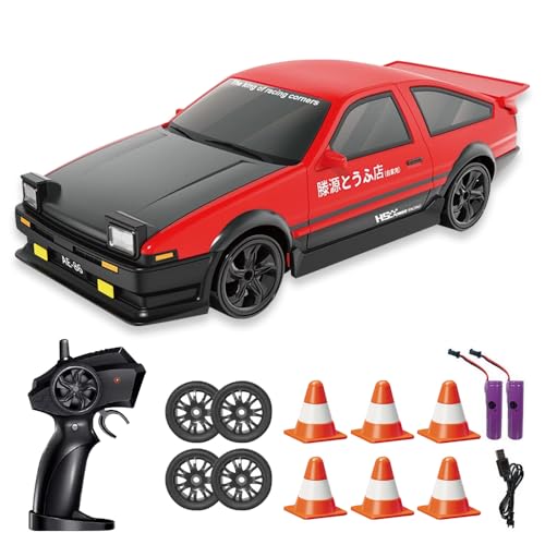 Rakuker Drift RC Car Mini, 1:24 Coche Drift Teledirigido con LED Faros, 4WD Coche Teledirigido Drift con Dirección Proporcional y Control Remoto, Sobremesa RC Drift Car para Adultos