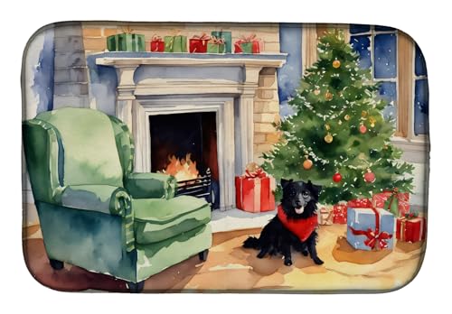 Caroline's Treasures DAC2739DDM Schipperke Cozy Christmas Dish Drying Mat Absorbent Dish Drying Mat Pad for Kitchen Counter Dish Drainer Mat for Countertop, 14 x 21", Multicolor