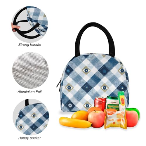 Evil Eye Checkered Print Backpack Set with Lunch Bag, Large Capacity Travel Backpacks and Lunch Box Insulated for Commute Hiking Picnic4