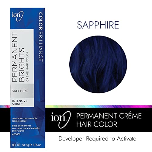 Ion Permanent Brights Creme Hair Color Sapphire, Vegan, Cruelty Free, PPD Free, 100% Gray Coverage, Long Lasting, Fade Resistant Color, 2.05 oz
