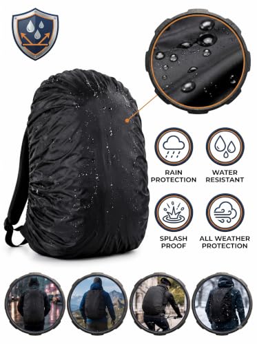 Image of Waterproof Backpack Rain Cover for School, College & Laptop Bags | Heavy Duty Nylon Dustproof & Rainproof Protector with Elastic Adjustable Fit for Travel & Hiking Backpacks (20L-40L, Black)