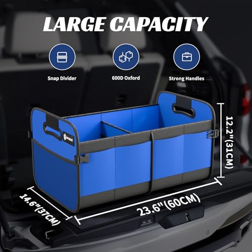 Image of Sposuit Trunk Organizer for Car - 70L Collapsible Sturdy Car Storage, Blue | 11 Pockets & Reinforced Handles, Large Capacity, SUV Trunk Organizers for Grocery Cargo, Non-Slip Bottom
