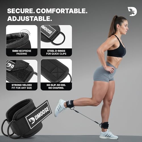 Image of DMoose Ankle Strap for Cable Machine - One Size Fit with Premium Padding, Workout Kickback Ankle Cuffs, Ankle Bands for Working Out, Booty Workouts, Leg Extension, Hip Abductors & Lower Body Exercises