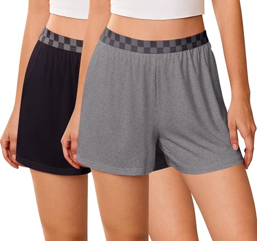 Image of Ekouaer Womens 2 Pack Pajama Shorts 2026 Comfy Elastic Waist Sleep Shorts Bamboo Viscose Soft Pj Bottoms with Pockets