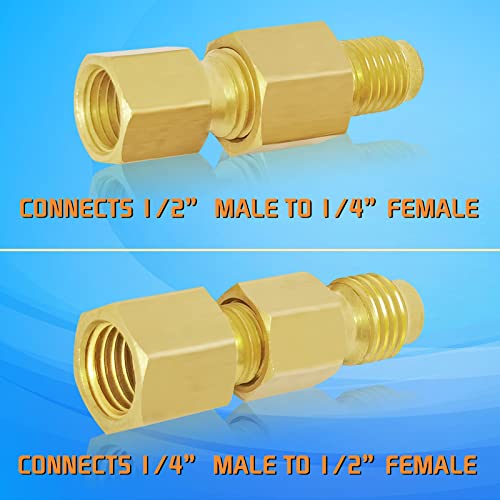 Boltigen R134A Refrigerant Tank Adapters, R12 R22 To R134A Adapter Connector, 1/2 To 1/4 Flare R134A Vacuum Pump Adapter Fittings With Valve Core Remover #TOP7
