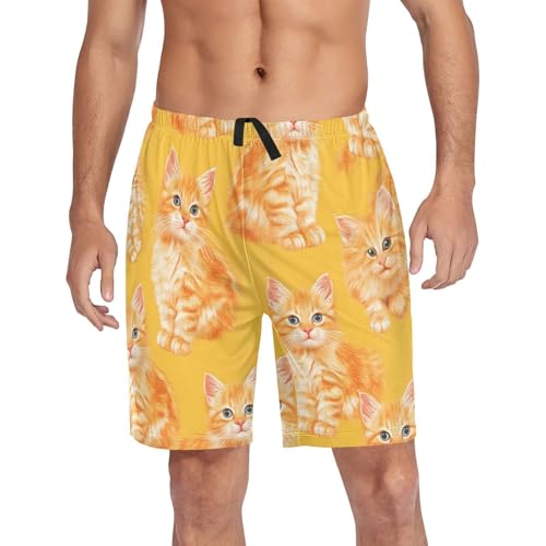 Orange Cat Pajama Shorts for Men, Men's Pajama Bottoms, Lounge Sleepwear for Dad
