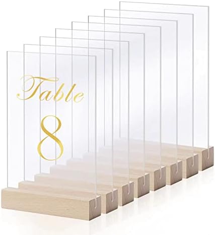 Acrylic Sheets with Wood Stands, Clear Acrylic Sign Blank for Crafts, Acrylic Table Numbers for Wedding Party, Acrylic Plaque with Holder 8 Pack 5x7 Inch