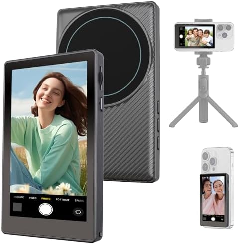 Wireless Vlog Selfie Monitor Screen: 4K 30fps Rear Camera Recording for Vlogging with iPhone Android, Built-in Speaker & Remote Zoom Selfies Magnetic Phone Monitor for TikTok YouTube Live Stream