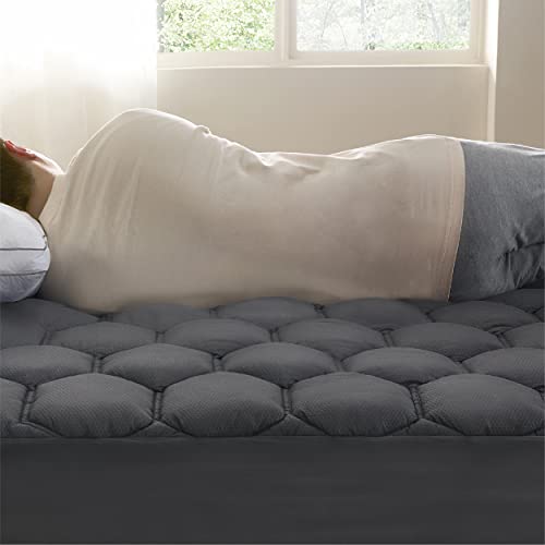 Bedsure RV Short Queen Mattress Pad Cover - Quilted Fitted Mattress Topper Protector with 8-21 Inches Deep Pocket, Noiseless Bed Cover Padded for Camper and Motorhome, Grey, 60x75 Inches