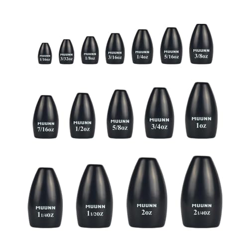 MUUNN 5Pcs Tungsten Bullet Fishing Weights Insert-Free Tungsten Flipping Sinkers for Bass Fishing No Chip Black 1/16oz
