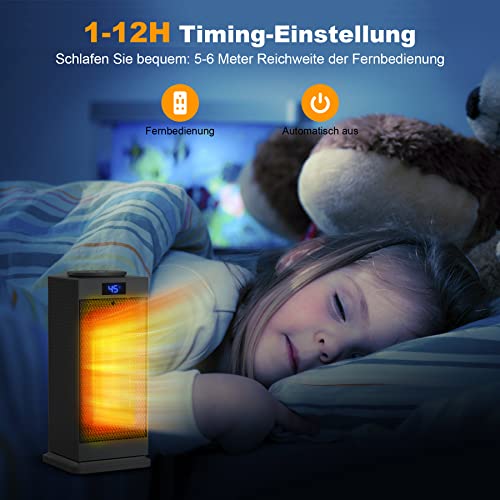 Wilktop Keramische ventilatorkachel, 2000 W, stil, met afstandsbediening, reiniging van negatieve ionen voor badkamer, 1-12 uur timer voor 30 m² binnenruimtes, 3-traps, 120 graden oscillatie - Afbeelding 5