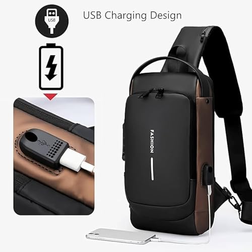 Image of USB Chest Bag Anti Theft Crossbody Sling Backpack with USB Charging Port, Waterproof Travel Chest Pack for Men & Women, Casual Daypack for Daily Use