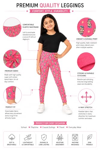 Image of BODYCARE Kids Girls Cotton Leggings | Soft Stretchable Pants, Playtime, Yoga & Casual Wear | Comfortable Elastic Waist Leggings for Toddler & Kids Girls