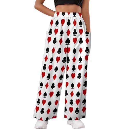 Loose Fit Casual Playing Card Suit Casino Pattern Pants for Women Comfy Style
