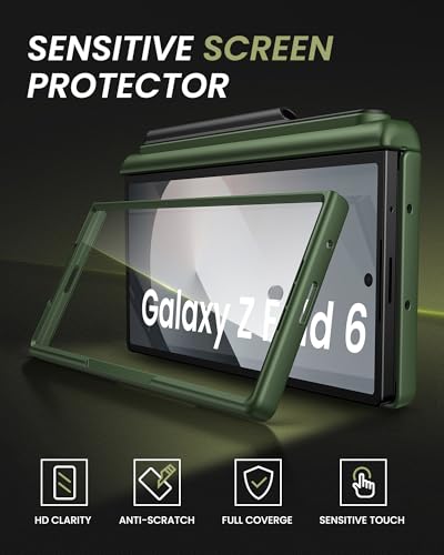 Image of for Samsung Galaxy Z Fold 6 Case with Card Holder & Hinge Protection & Slide Lens Cover, Built-in S Pen Holder & Screen Protector, Heavy Duty Rugged Wallet Phone Cover Case for Z Fold 6, Green