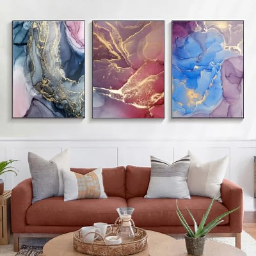 Tableau mural salon pour habiller un mur vide, ensemble 3 toiles abstraites 40x60 cm