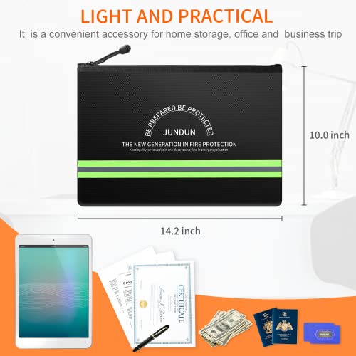 Jundun Fireproof Document Bags,14.2”X 10.0”Waterproof And Fireproof Money Bag,Fireproof Safe Storage Pouch With Zipper For A4 Document Holder,File,Cash And Tablet #TOP5