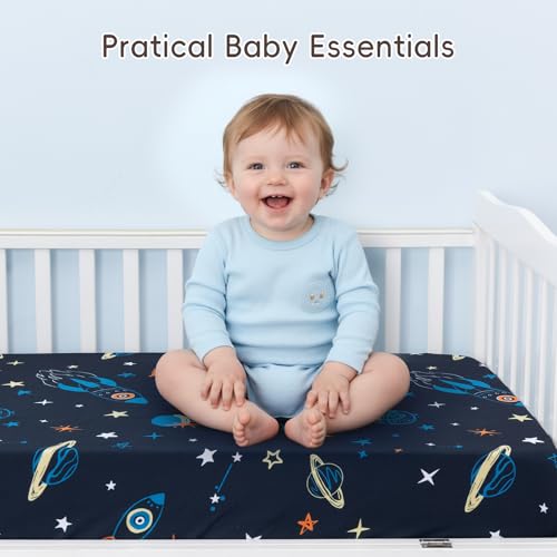Image of david's kids 3 Pack Fitted Crib Sheets, Ultra Soft Breathable Comfortable Baby Sheet Set for Boys Girls Neutral, 28x52 Inch Fits Standard Crib and Toddler Mattresses, Space