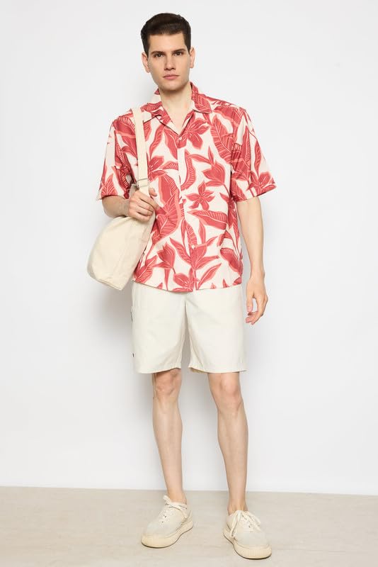 Image of FREAKINS Comfortable & Stylish Red Flower Resort Shirt for Men -The Ultimate Fashion Essential for Any Occasion