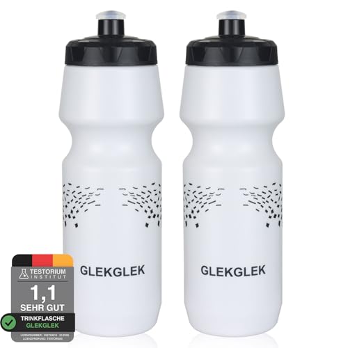 GLEKGLEK Sport Trinkflasche 750ml Leicht Radsport Bidons Rennrad MTB Radflasche 2er Pack (Weiß & Weiß)
