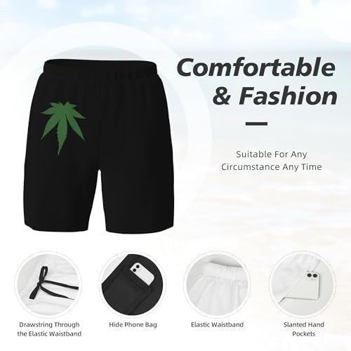 Cannabis Leaf Mens Double Layer Swim Trunks Summer Casual Board Shorts2