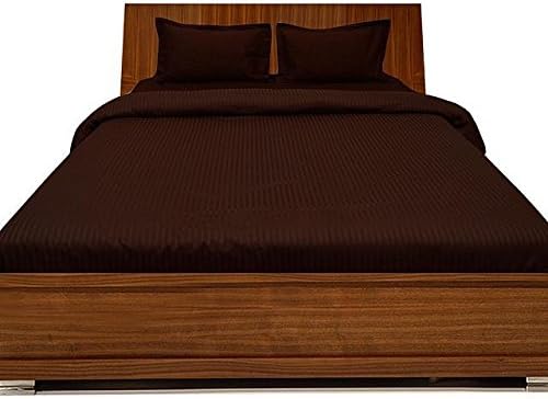 LaxLinen 300-Thread Count Super Quality 100% Egyptian Cotton 1PC Flat Sheet (Top Sheet), Queen Sofa/Queen Bed Size, Chocolate/Brown Stripe 300TC 100% Cotton